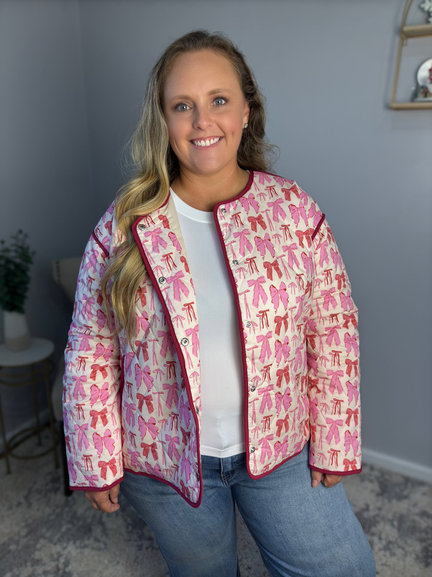 Quilted Bow Jacket Plus Size