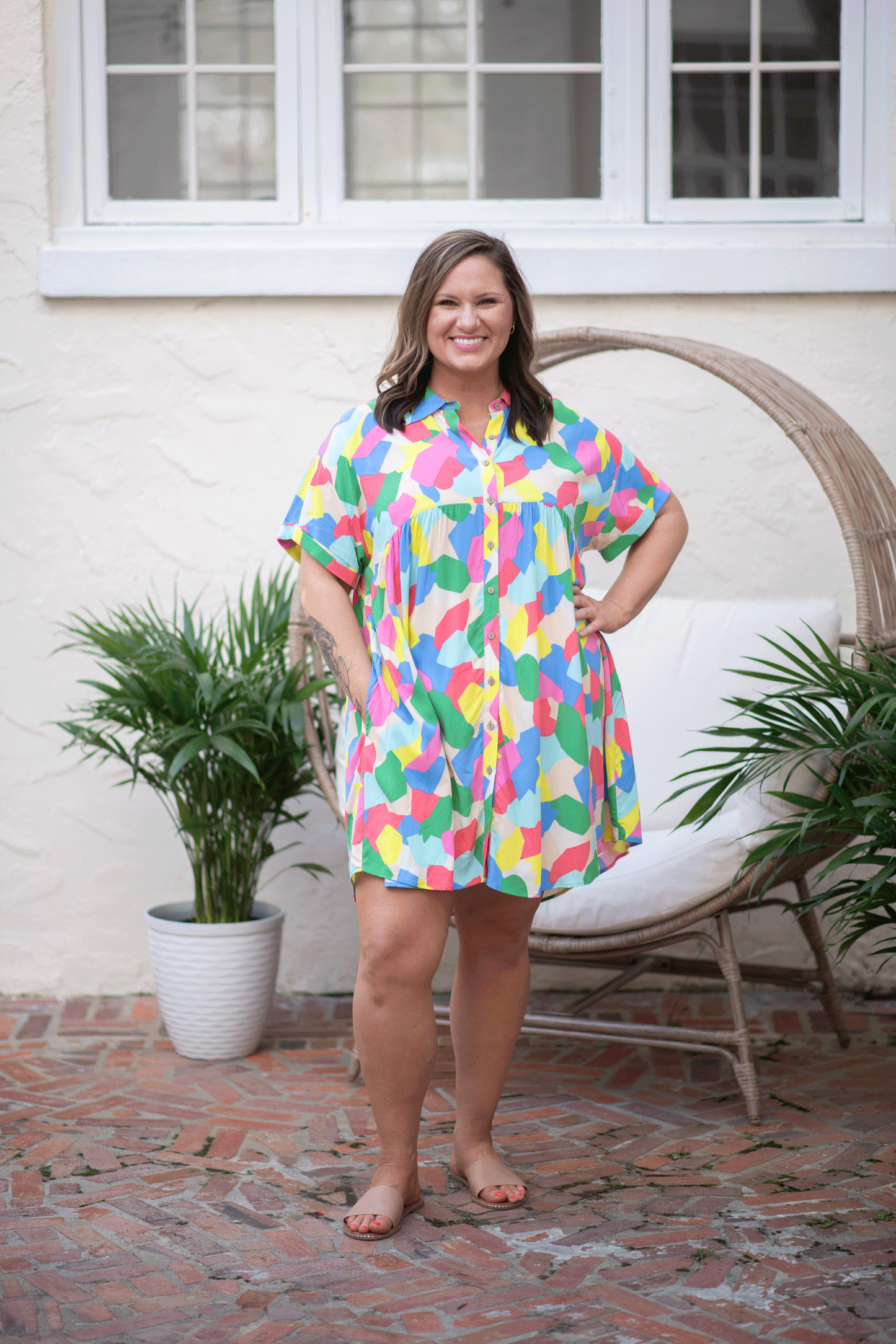 Geo Print Baby Doll Dress (Plus)