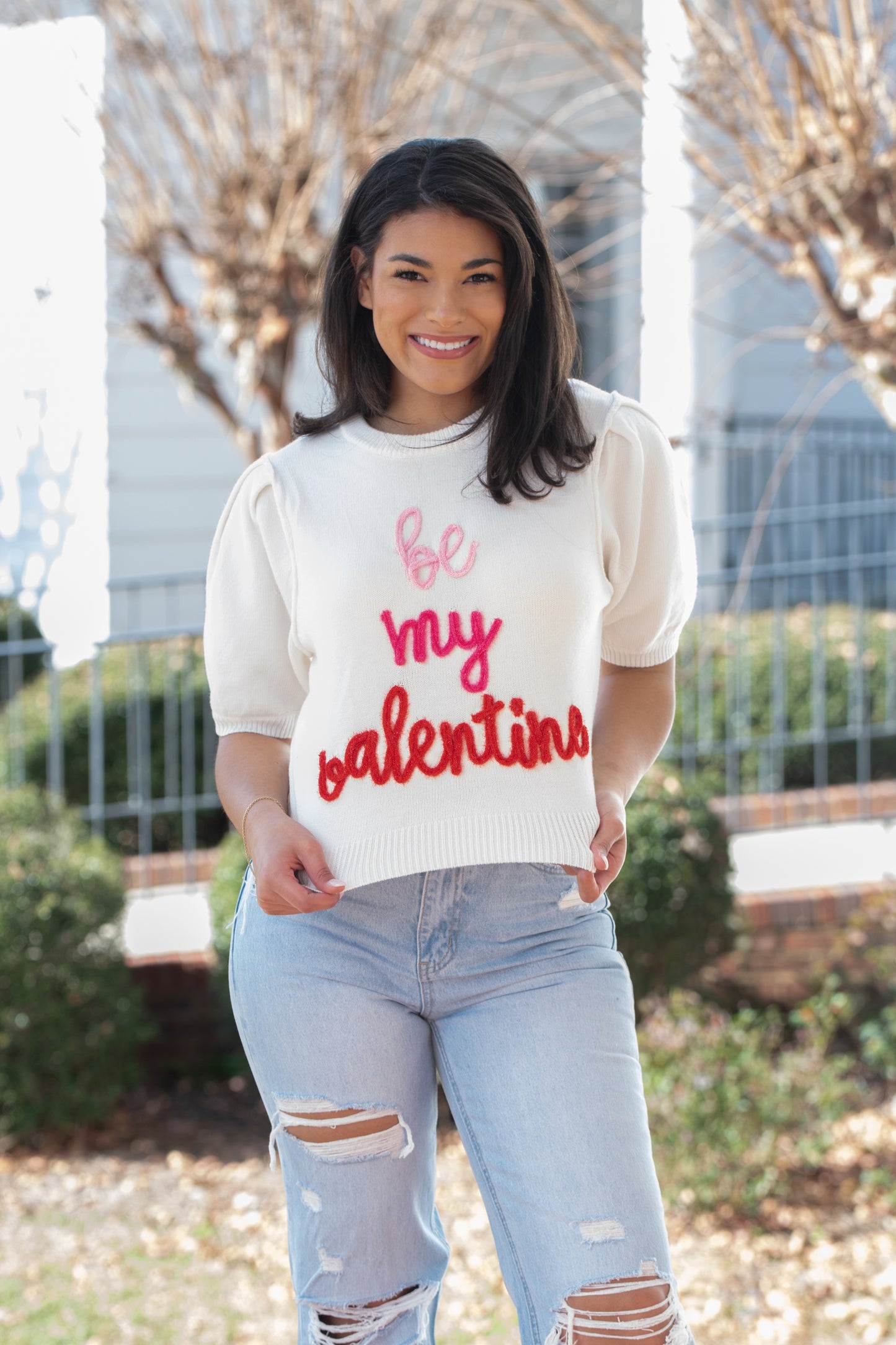 Be My Valentine Puff Sleeve Cropped Sweater